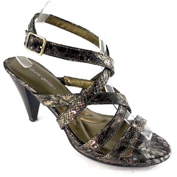 Andrew Geller Snake-Print Ankle Strap Buckle Heels